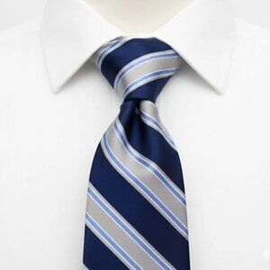 Tommy Hilfiger Silk Tie Blue Gray Striped Repp Vintage 90's